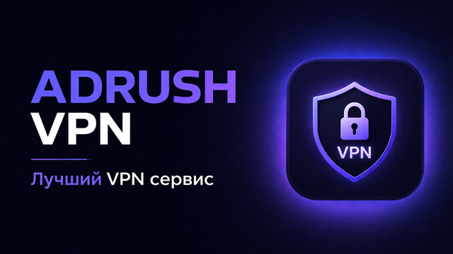 ADRUSH VPN — промо-баннер: щит, замок и неоновый стиль Web3